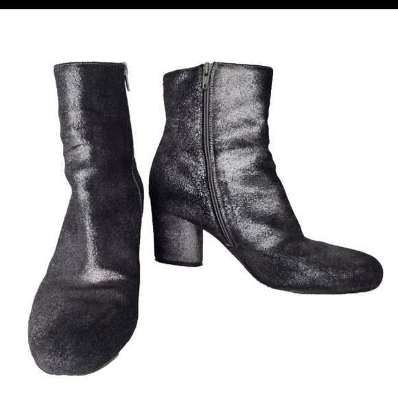 MAISON MARTIN MARGIELA Dark SILVER GLITTER ANKLE ZIP UP BOOT HEELS 38.5 US8.5 - Picture 3 of 16
